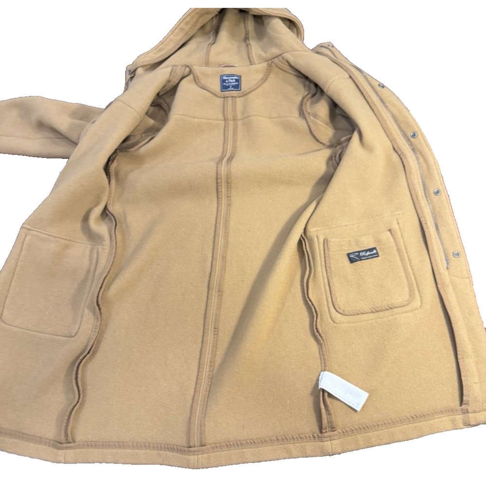 Vintage Abercrombie & Fitch HOODED Camel Color Topcoat Sz S - Fabric made Italy - Picture 7 of 11
